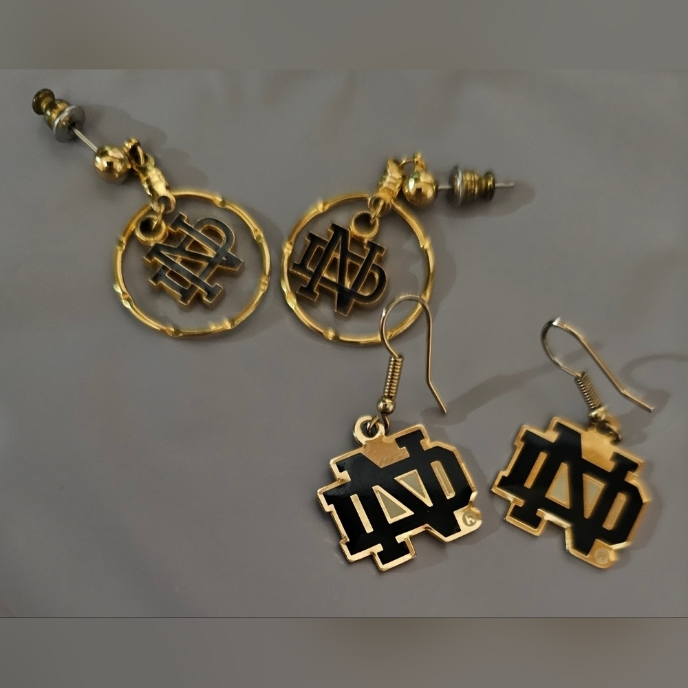 Two Pairs Notre Dame Gold Plated Blue And Earrings​​​